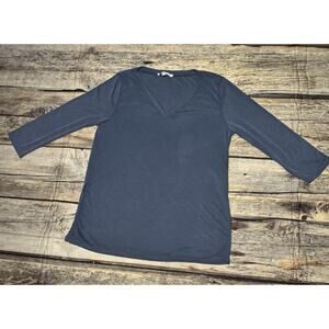 Green Envelope 3/4 Sleeve V-Neck Top Blue Womens Size Small